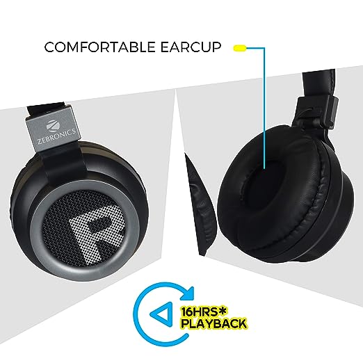 ZEBRONICS-Bang Over The Ear Headphones with Foldable Design and Bluetooth v5.0 Headphones, Providing up to 20h* Playback(Black) ZEBRONICS-Bang Over The Ear Headphones with Foldable Design and Bluetooth v5.0 Headphones, Providing up to 20h* Playback(Black)